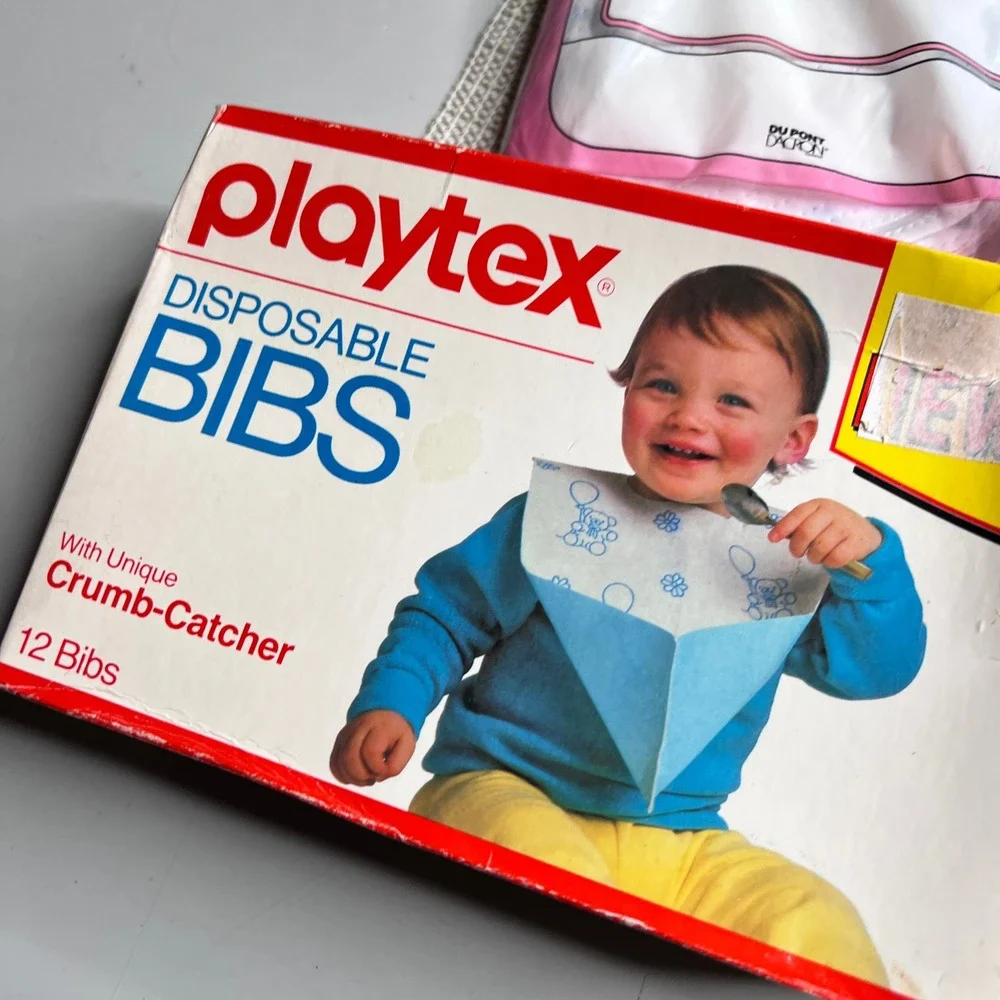 Vintage 1987 Playtex Disposable Bibs Lammies Fabric Bibs & Playpen Netting Set